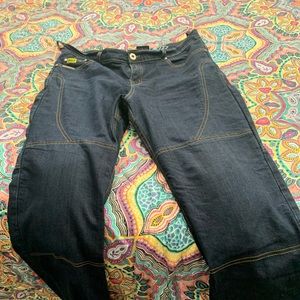 Riding jeans with Kevlar and armor on the knees.